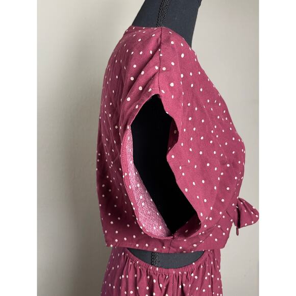 NWT Vix Paula Womens CoverUp Dress Burgundy SP Polka Dot Hermanny Cut Front Tie - Picture 12 of 16